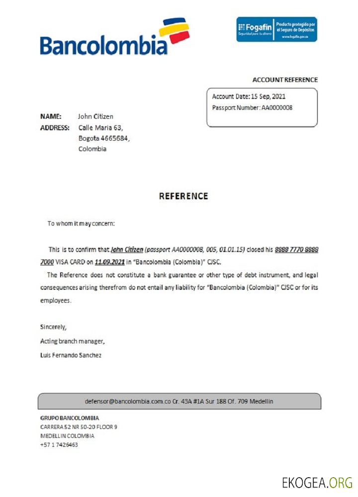 Référence Colombia , Bancolombia , closure